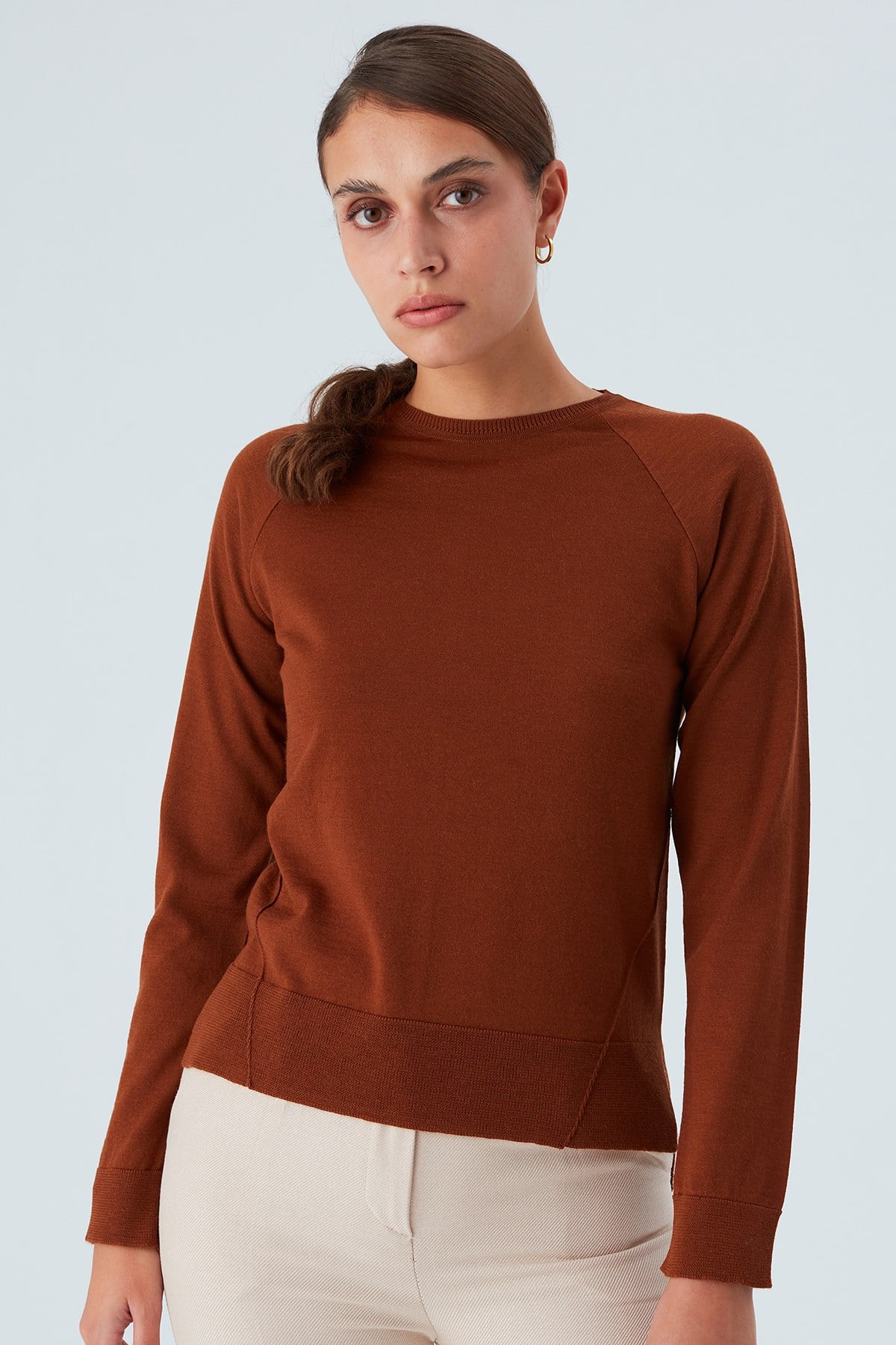 Peraluna Vanessa Pullover Merino Yünlü Yanları Yırtmaçlı Ince Kadın Triko Kazak - Kahve