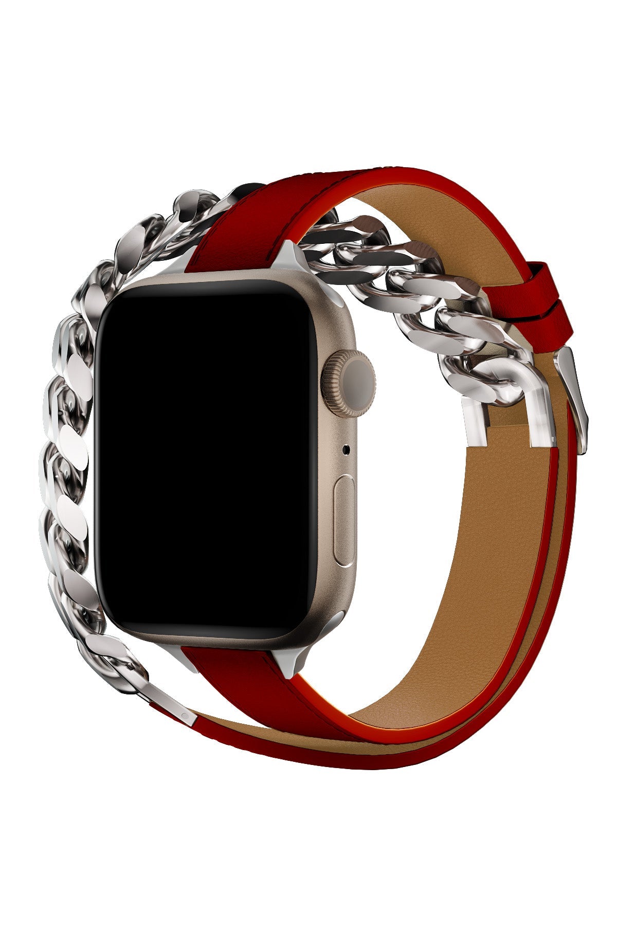 Apple Watch Uyumlu Double Tour Deri Kordon Piros