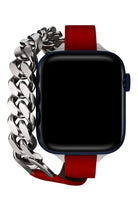 Apple Watch Uyumlu Double Tour Deri Kordon Piros