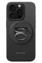 Classic Ultra Slim Yüzük Standlı Iphone 16 Pro Max Magsafe Uyumlu 600D Aramid Fiber Kılıf Siyah