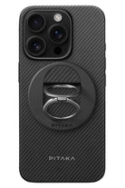 Military-Grade Yüzük Standlı Iphone 16 Pro Magsafe Uyumlu Aramid Fiber Kılıf Siyah