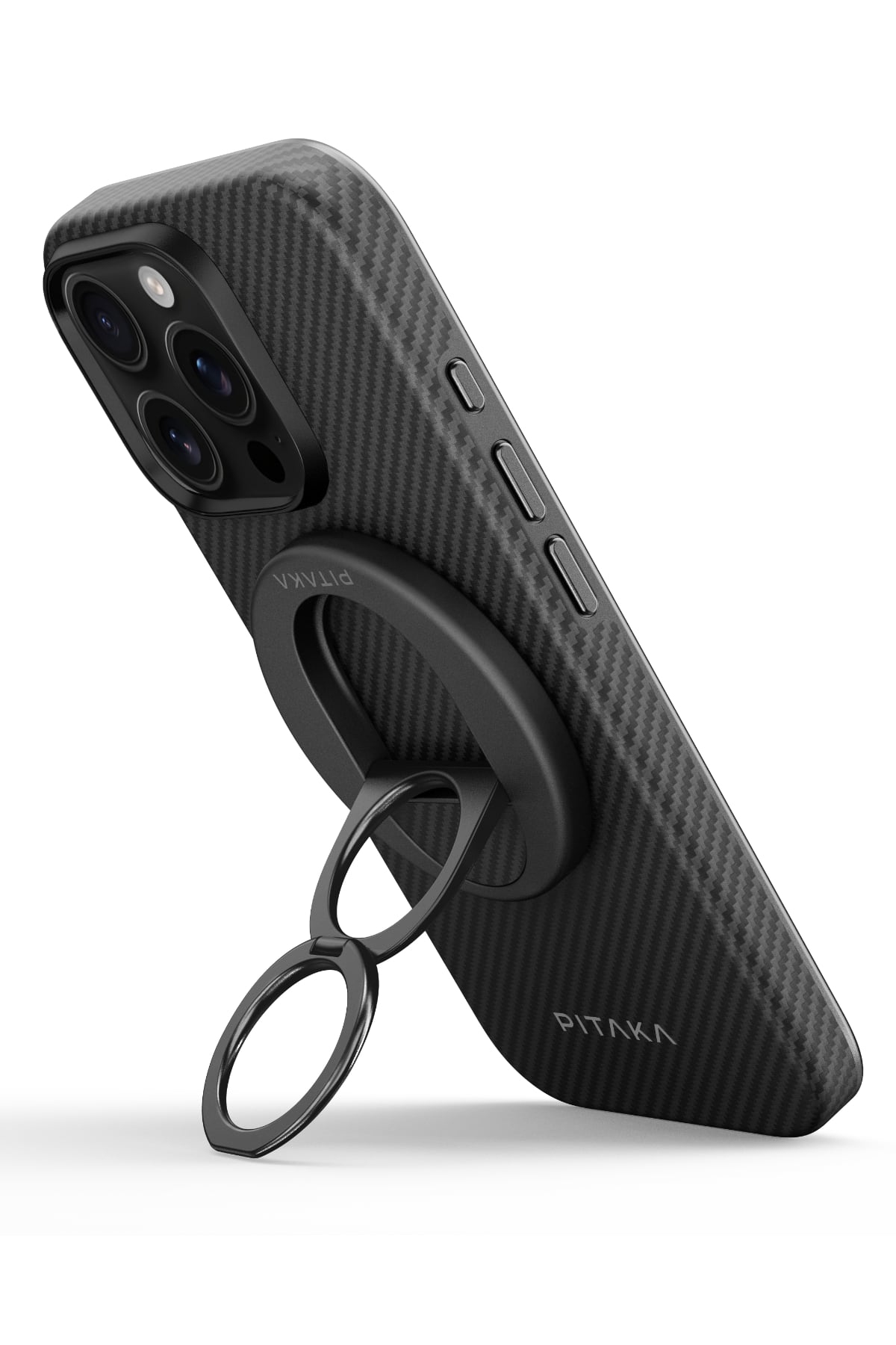 Military-Grade Yüzük Standlı Iphone 16 Pro Magsafe Uyumlu Aramid Fiber Kılıf Siyah