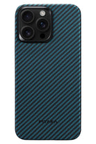 Ultra Slim Iphone 15 Pro Magsafe Uyumlu Aramid Fiber Kılıf Black Blue Twill