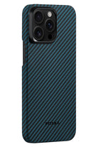Ultra Slim Iphone 15 Pro Magsafe Uyumlu Aramid Fiber Kılıf Black Blue Twill