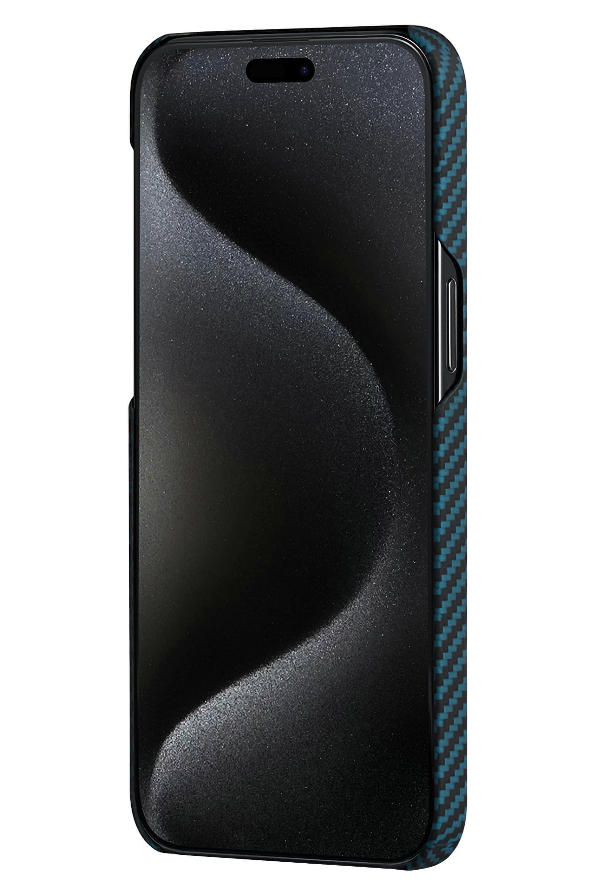 Ultra Slim Iphone 15 Pro Magsafe Uyumlu Aramid Fiber Kılıf Black Blue Twill