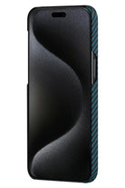 Ultra Slim Iphone 15 Pro Magsafe Uyumlu Aramid Fiber Kılıf Black Blue Twill