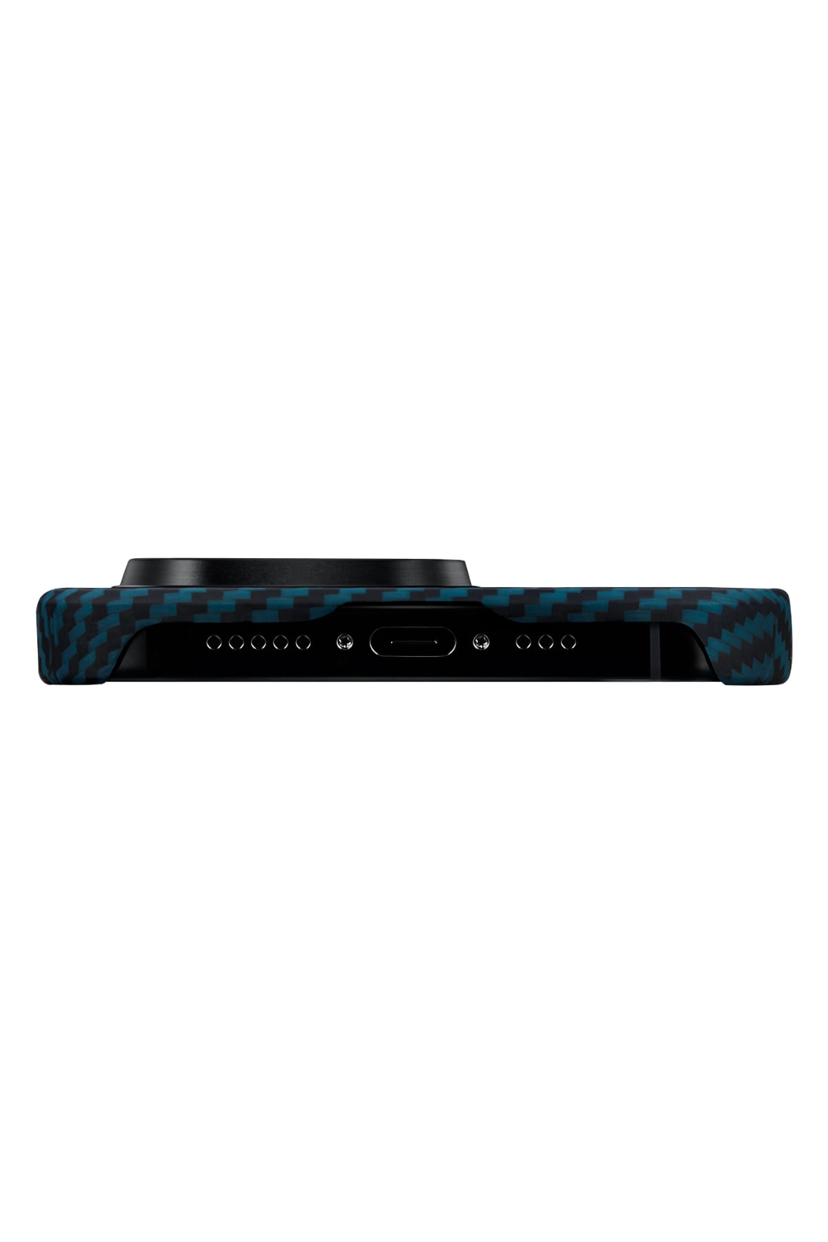 Ultra Slim Iphone 15 Pro Magsafe Uyumlu Aramid Fiber Kılıf Black Blue Twill