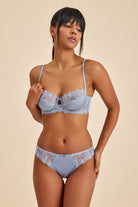 Amarelle-Paris Gri Mavi Balenli Dantelli Dolgusuz Toparlayıcı Balkonet Sütyen-Top-7-Milagron.com