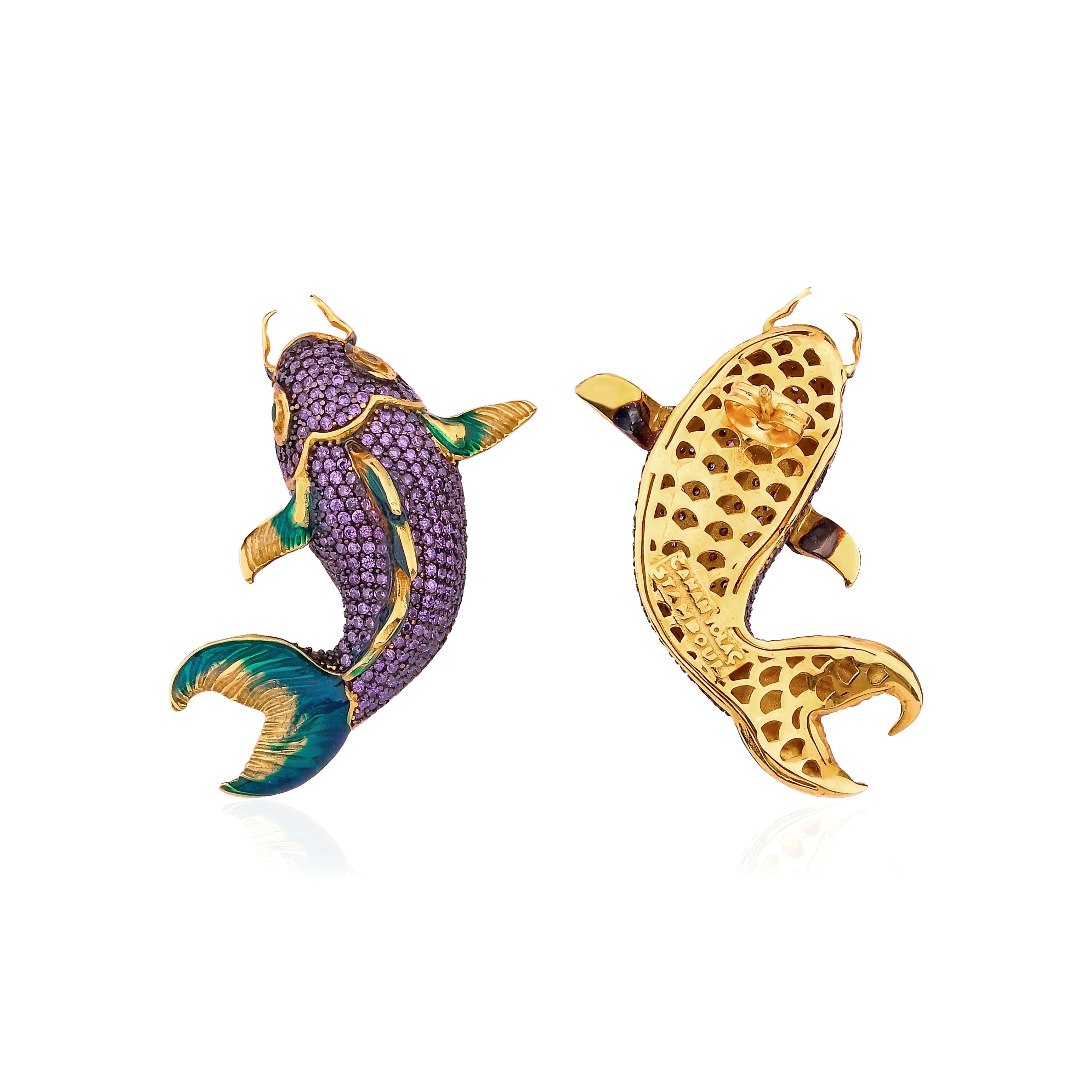 Koi Fish Mor Kristal Yeşil Mineli Balık Küpe