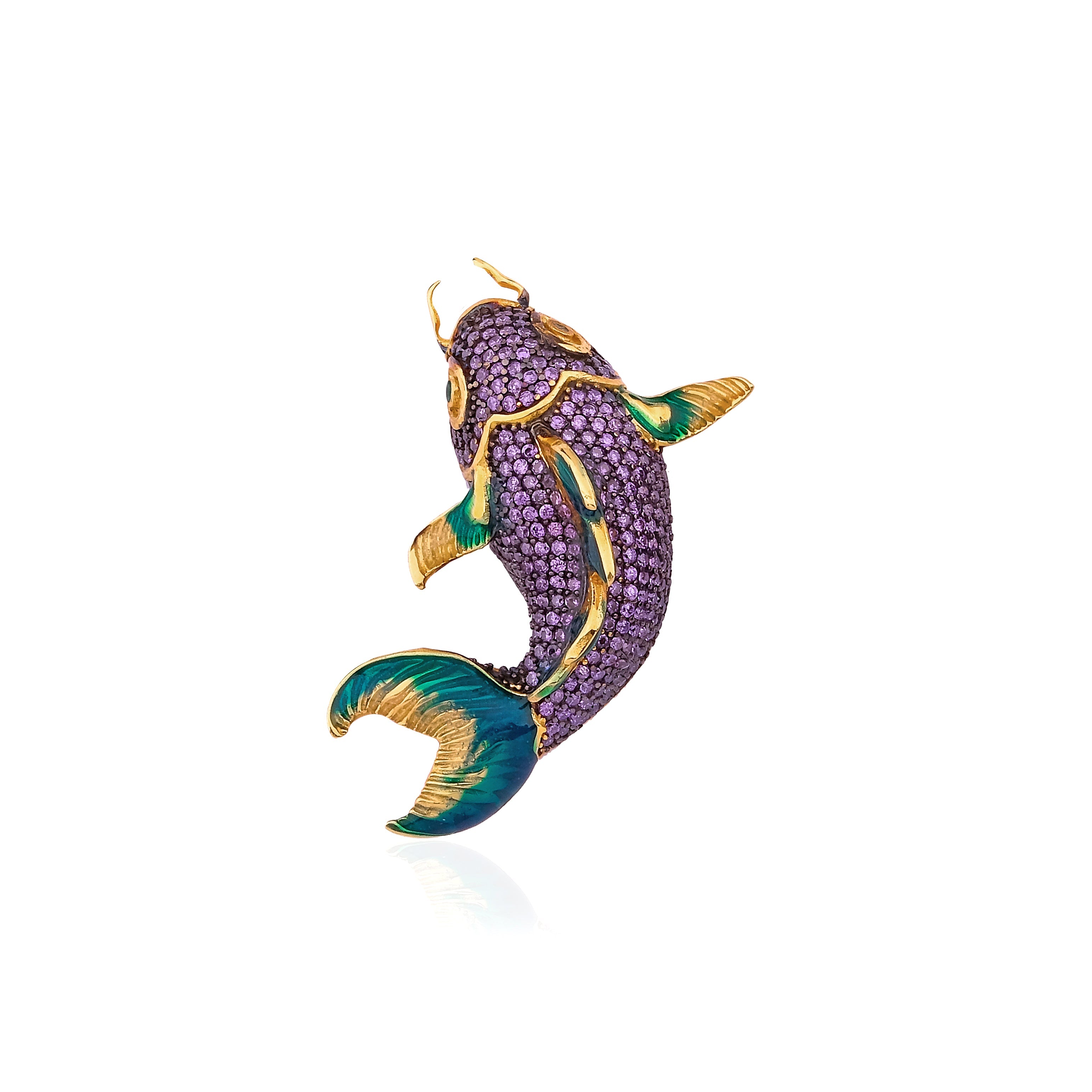 Koi Fish Mor Kristal Yeşil Mineli Balık Broş