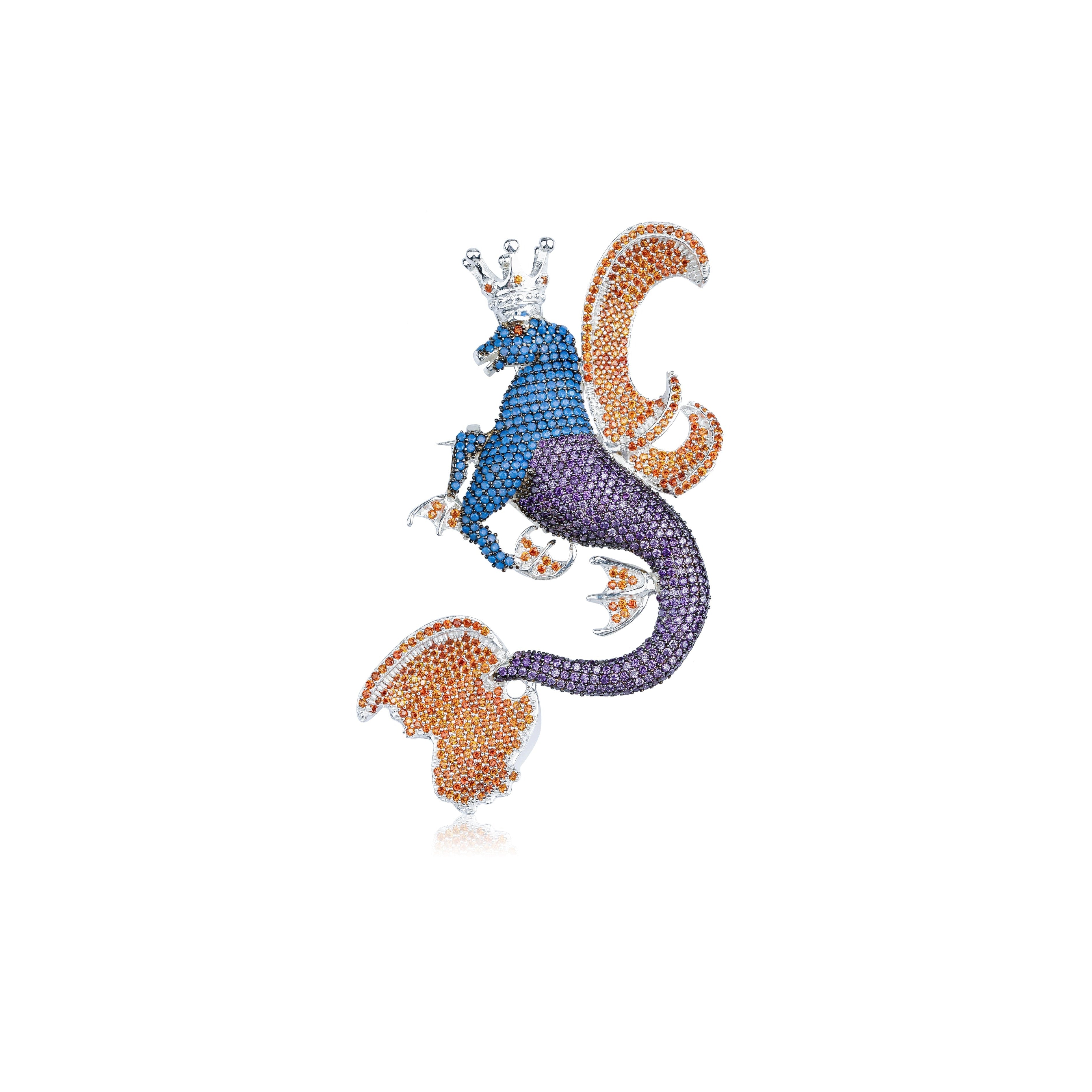 Secret Of Stamboul Aqua & Mor & Turuncu Kristal Efsanevi Dragon Kolye / Broş