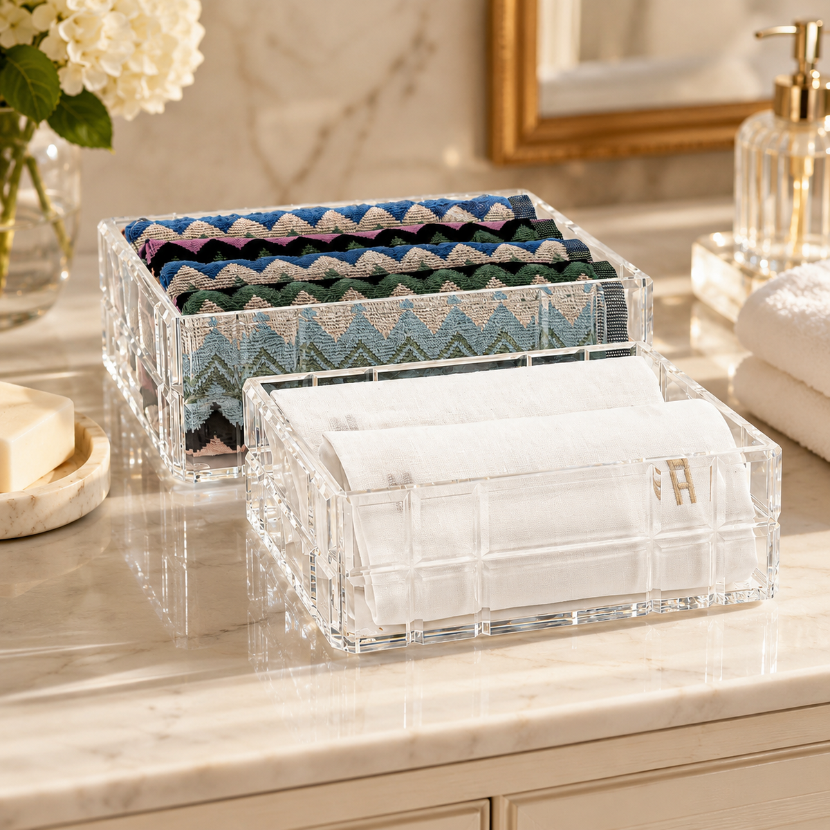 Memonza-Qbella Kristal Kesim Organizer, Large, Şeffaf-Dekoratif Kutu-3-Milagron.com