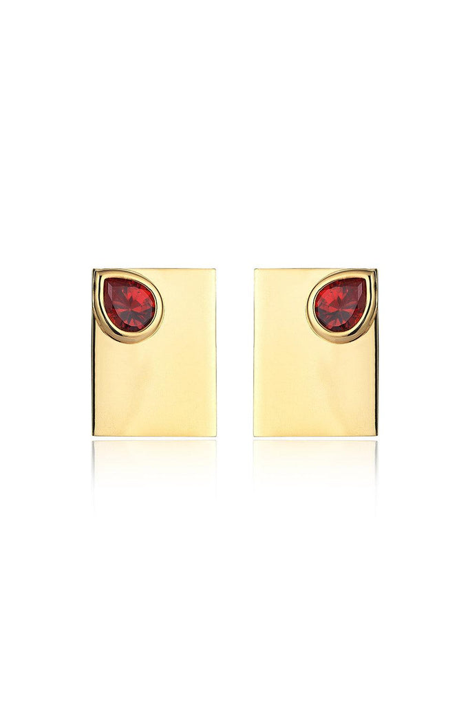 Jurome | Red Drop Stone Plate Earring | Milagron