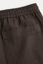 Erkek Relaxed Fit Rest Club Linen Pants - Koyu Kahve