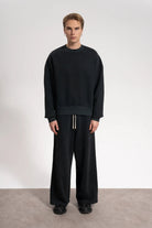 Erkek Oversized Washed Distressed Sweatshirt - Siyah