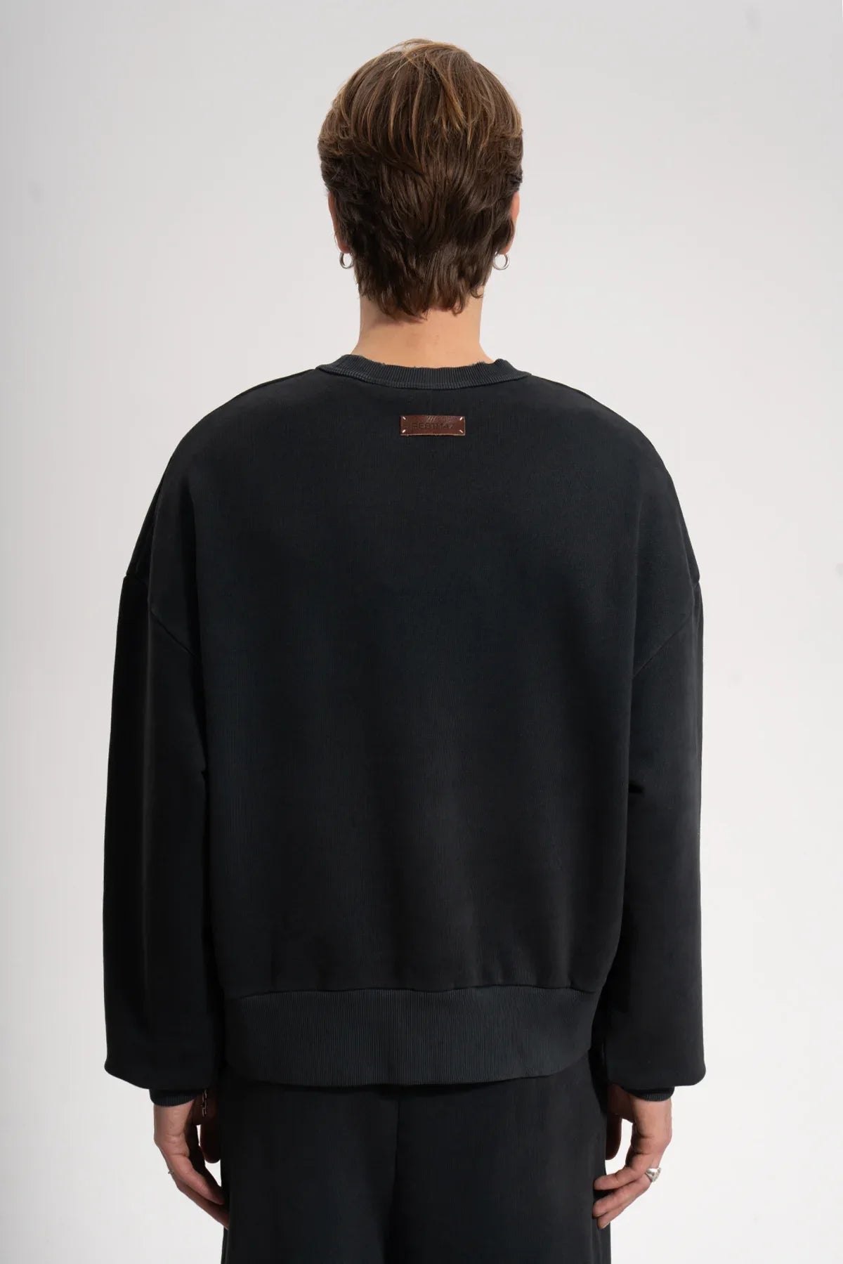 Erkek Oversized Washed Distressed Sweatshirt - Siyah