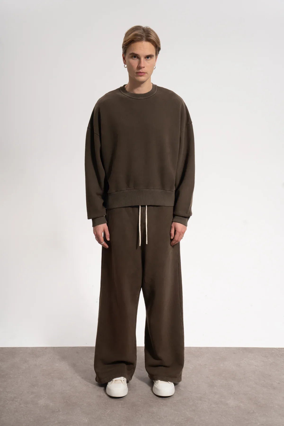 Erkek Oversized Washed Distressed Sweatshirt - Kahverengi