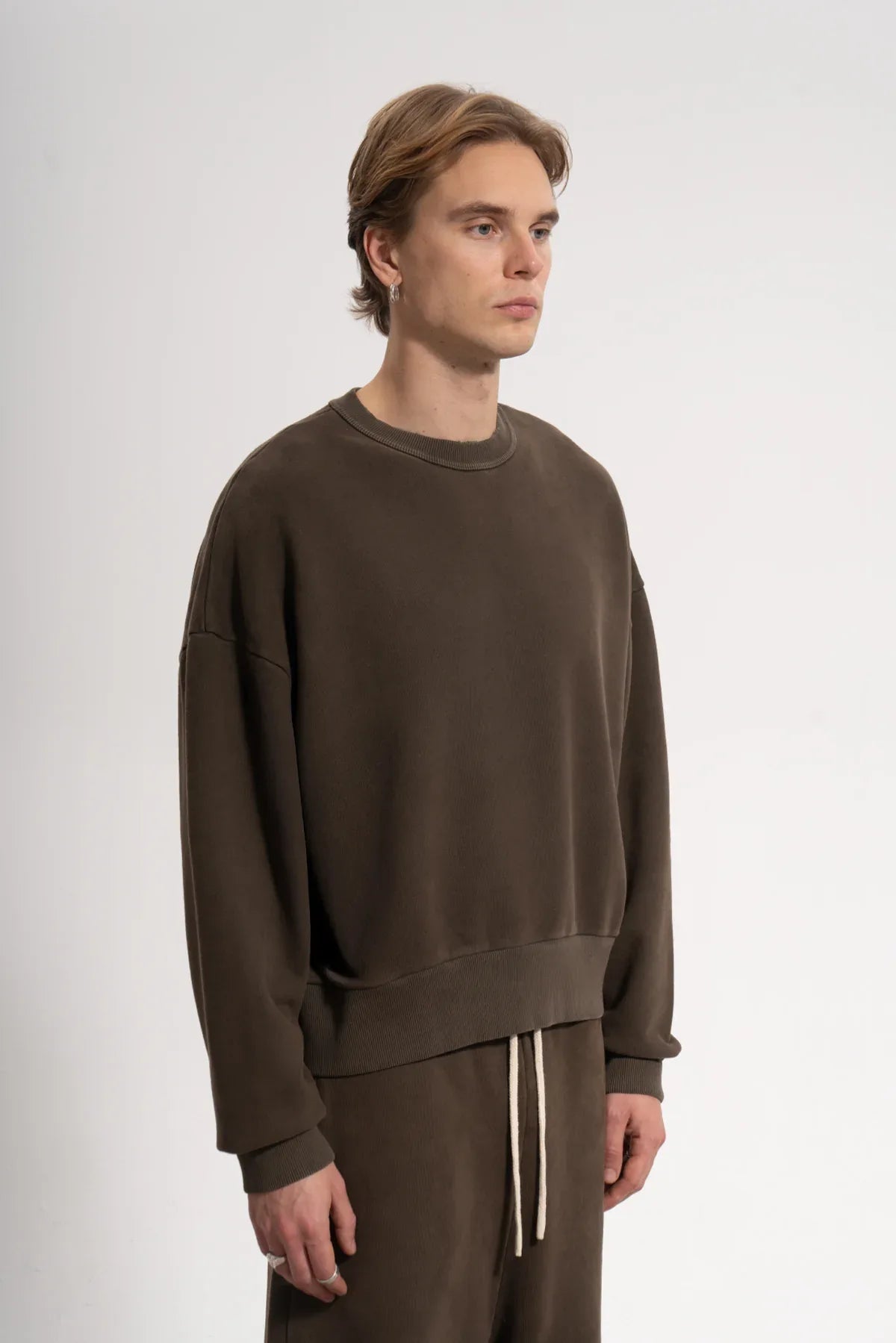 Erkek Oversized Washed Distressed Sweatshirt - Kahverengi