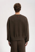 Erkek Oversized Washed Distressed Sweatshirt - Kahverengi