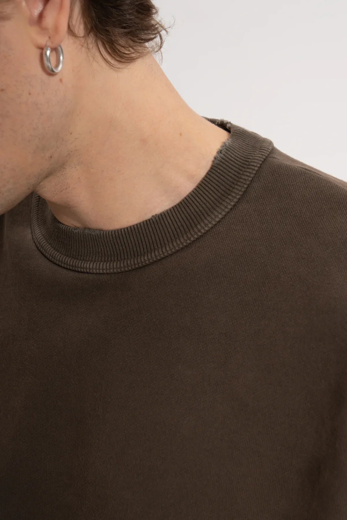 Erkek Oversized Washed Distressed Sweatshirt - Kahverengi