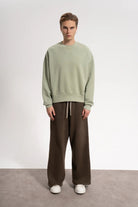 Erkek Oversized Washed Distressed Sweatshirt - Yeşil