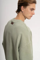 Erkek Oversized Washed Distressed Sweatshirt - Yeşil