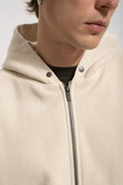 Erkek Oversized Washed Zip Hoodie - Bej