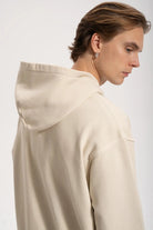 Erkek Oversized Washed Zip Hoodie - Bej