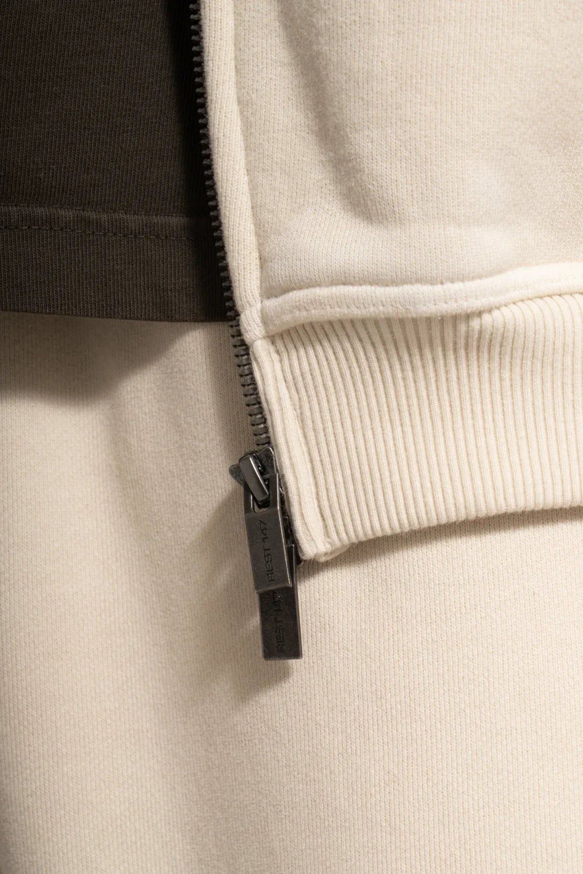 Erkek Oversized Washed Zip Hoodie - Bej