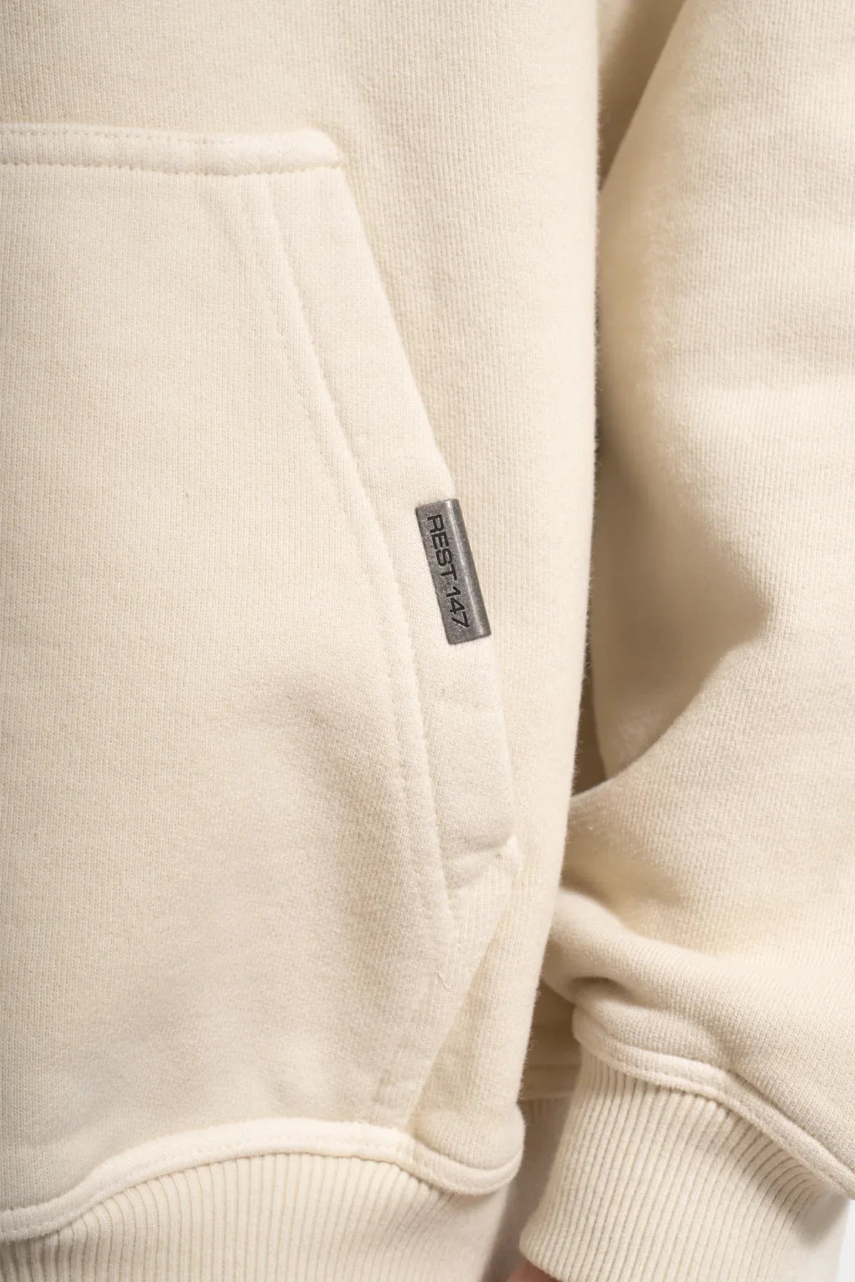 Erkek Oversized Washed Zip Hoodie - Bej