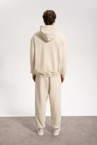 Erkek Oversized Washed Zip Hoodie - Bej