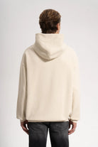 Erkek Oversized Washed Embroidered Hoodie - Bej