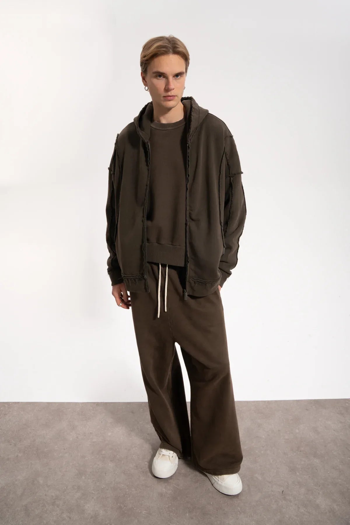 Erkek Baggy Fit Washed Sweatpants - Kahverengi