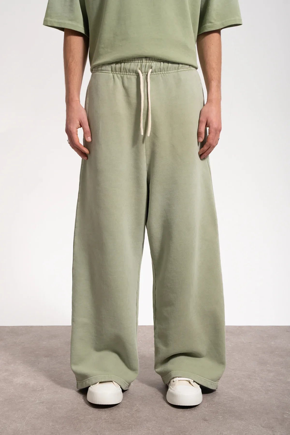 Erkek Baggy Fit Washed Sweatpants - Yeşil