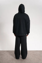 Erkek Oversized Washed Raw Seam Zip Hoodie - Siyah