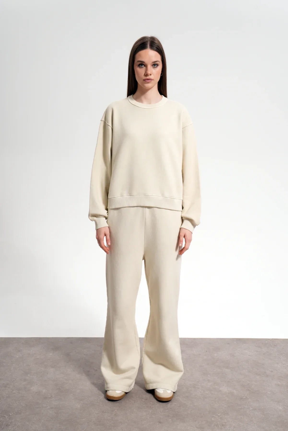 Kadın Boxy Fit Oversized Washed Sweatshirt - Bej