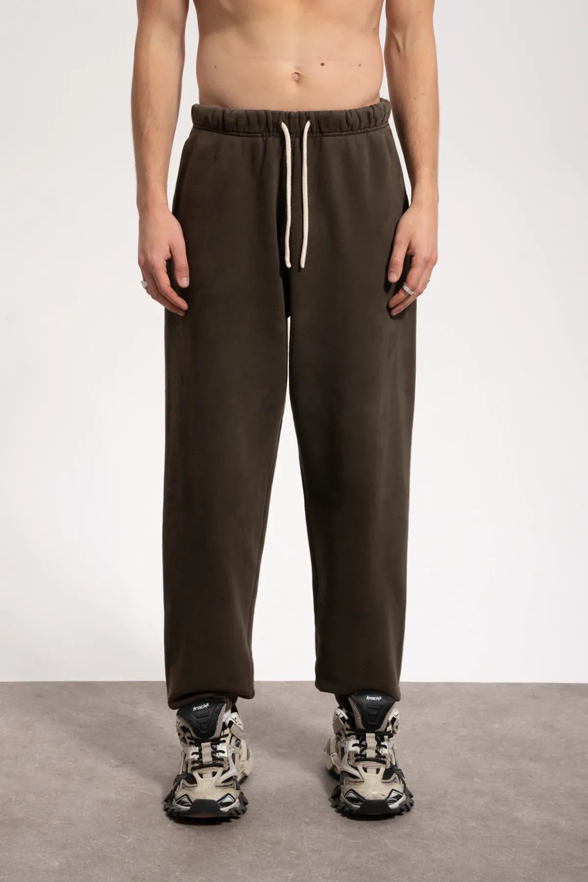Erkek Relaxed Fit Washed Sweatpants - Kahverengi