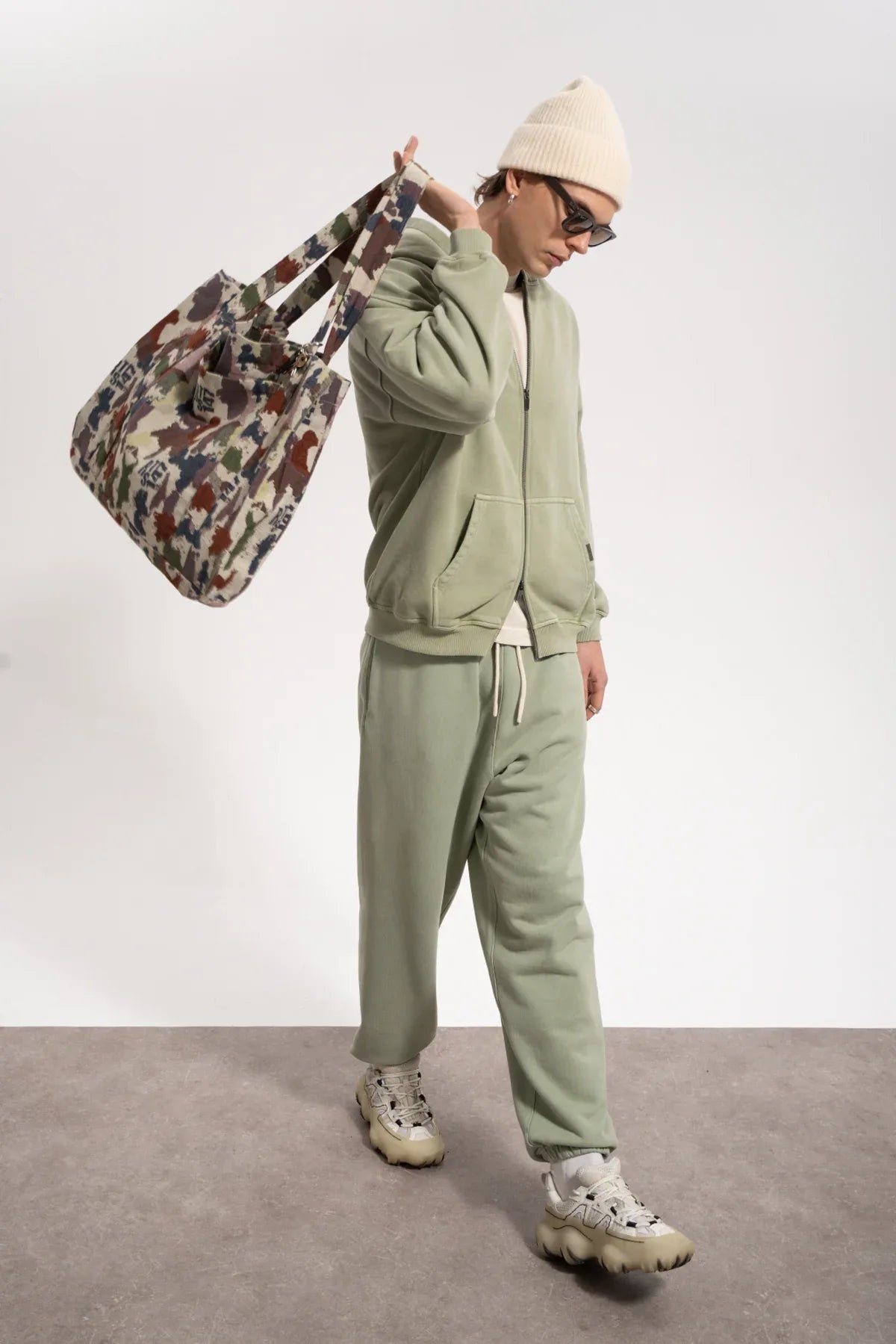 Erkek Relaxed Fit Washed Sweatpants - Yeşil
