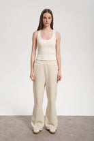 Kadın Flared Wide Leg Washed Sweatpants - Bej