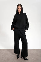 Kadın Flared Wide Leg Washed Sweatpants - Siyah