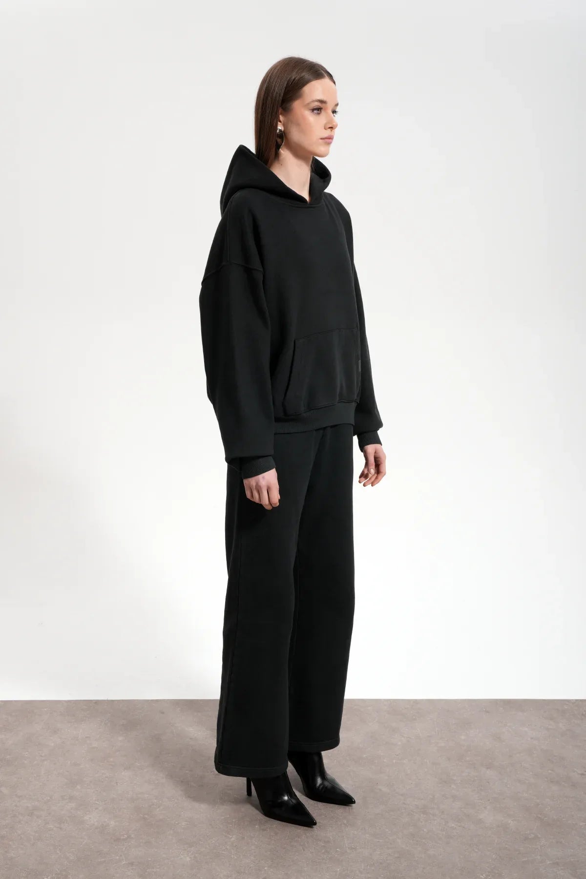 Kadın Flared Wide Leg Washed Sweatpants - Siyah