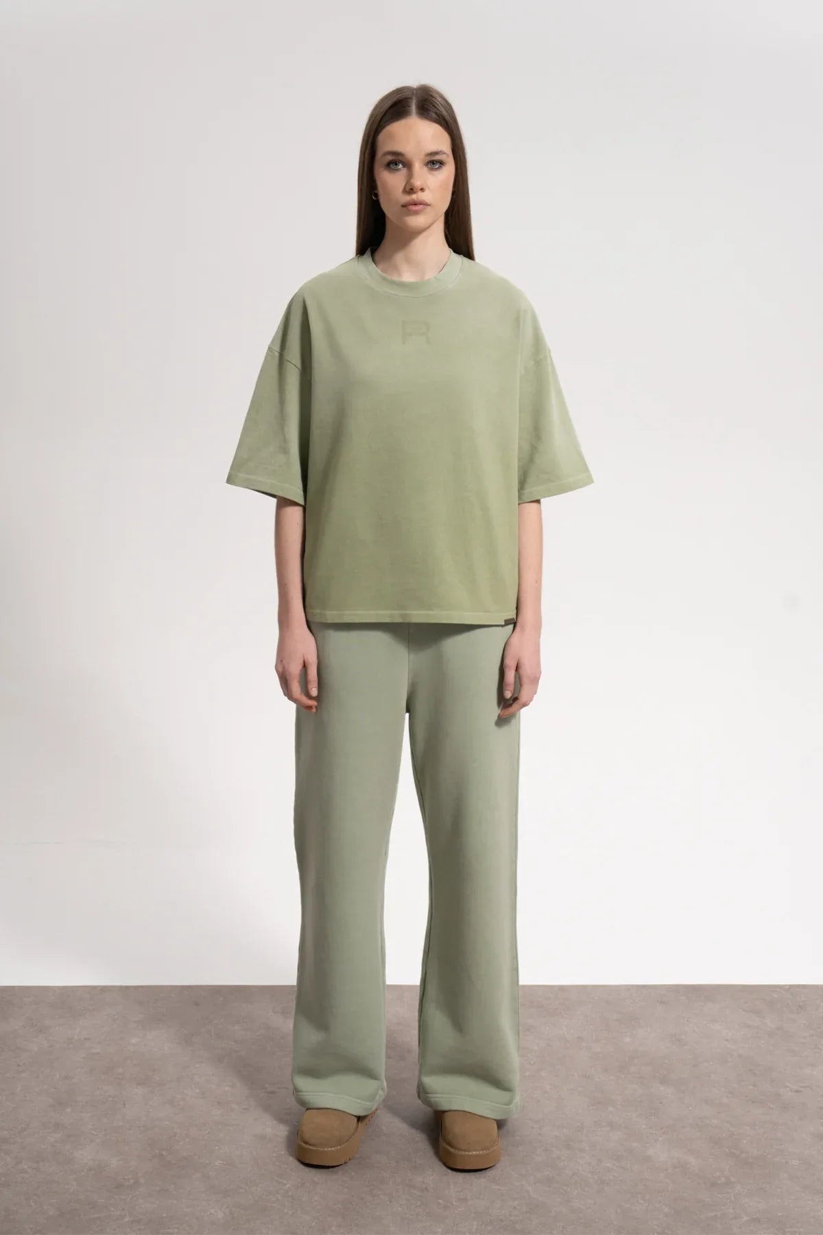 Kadın Flared Wide Leg Washed Sweatpants - Yeşil