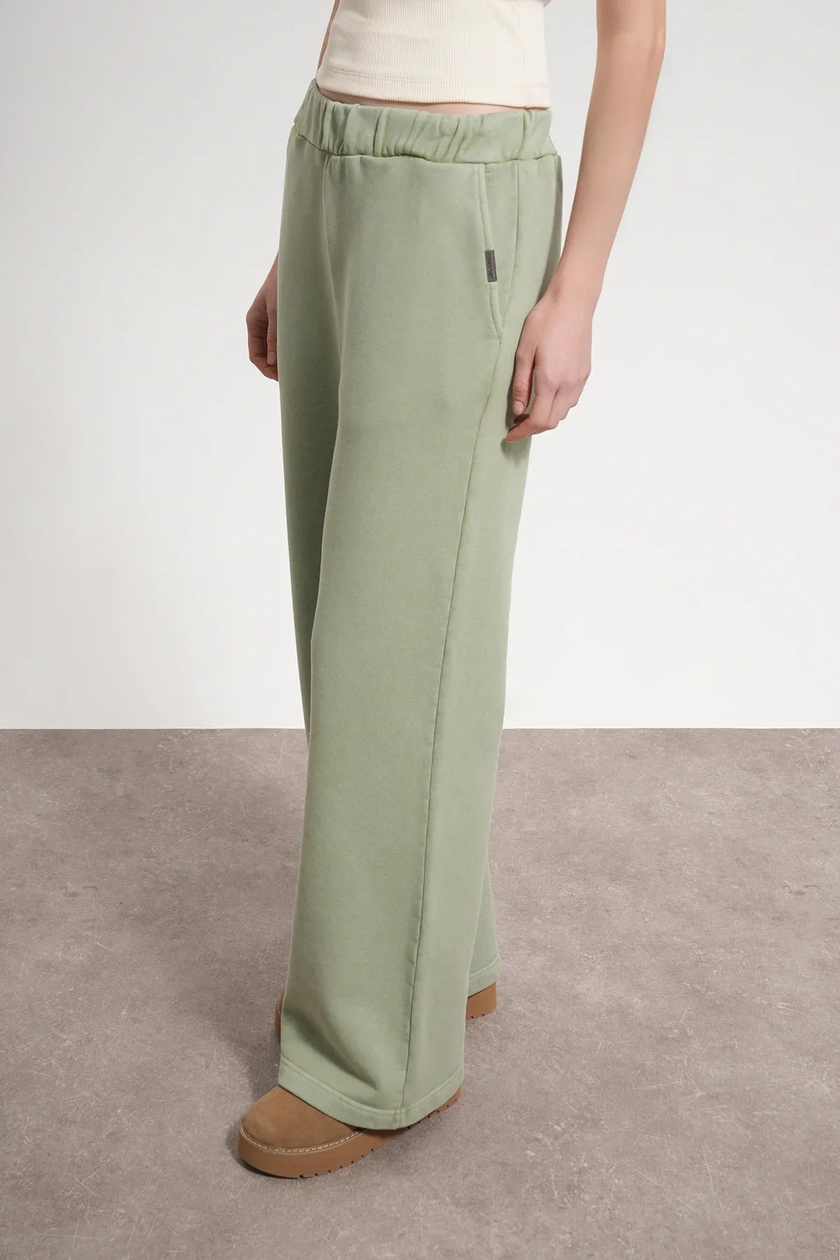Kadın Flared Wide Leg Washed Sweatpants - Yeşil
