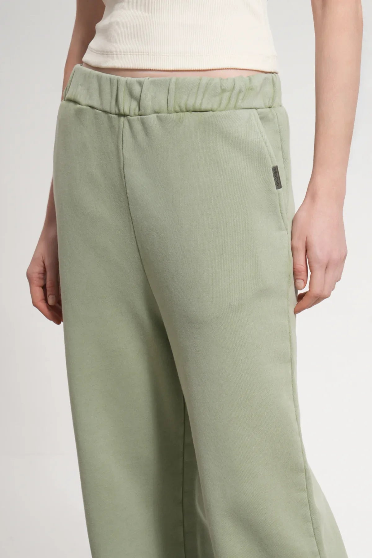 Kadın Flared Wide Leg Washed Sweatpants - Yeşil