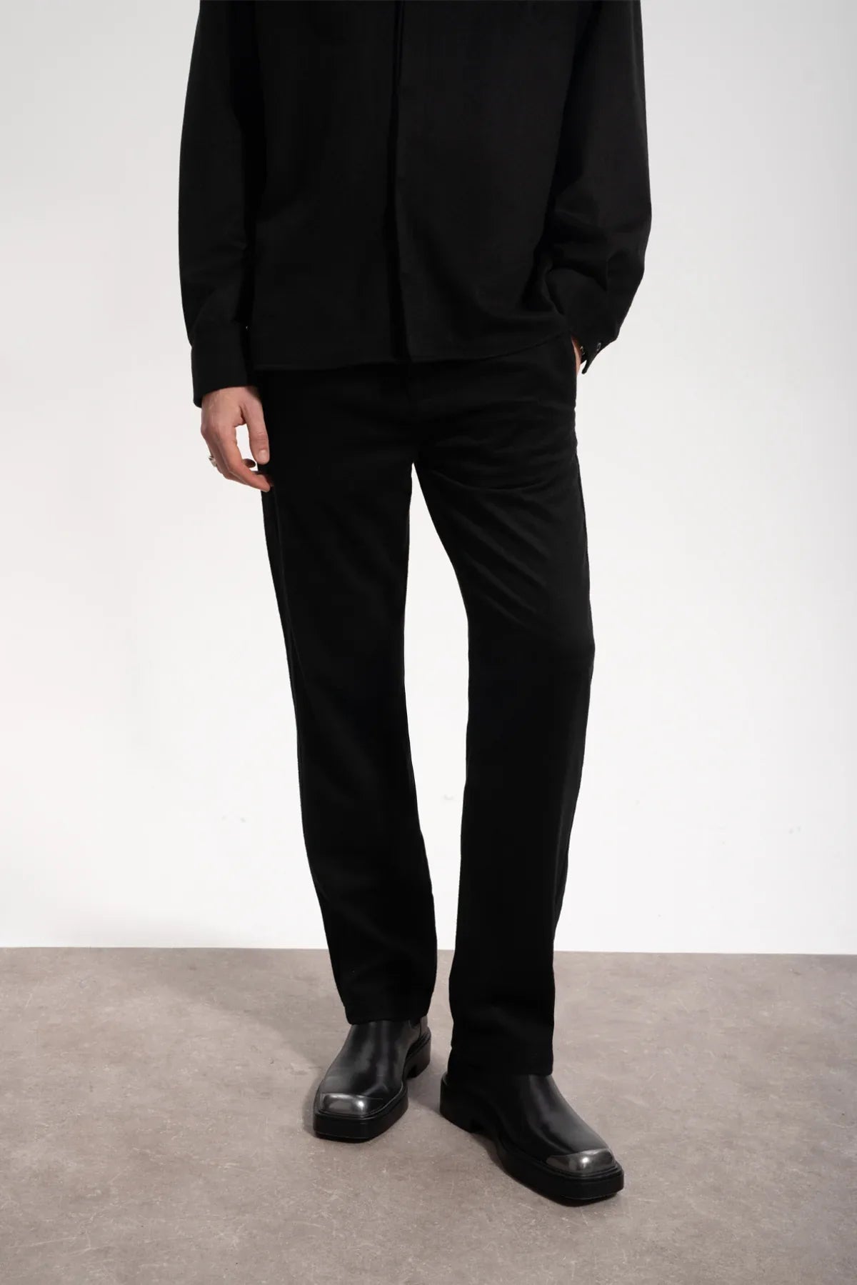 Erkek Relaxed Fit Wool Pants - Siyah