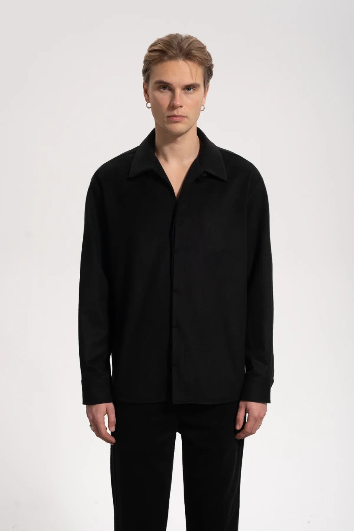 Erkek Relaxed Fit Wool Shirt - Siyah