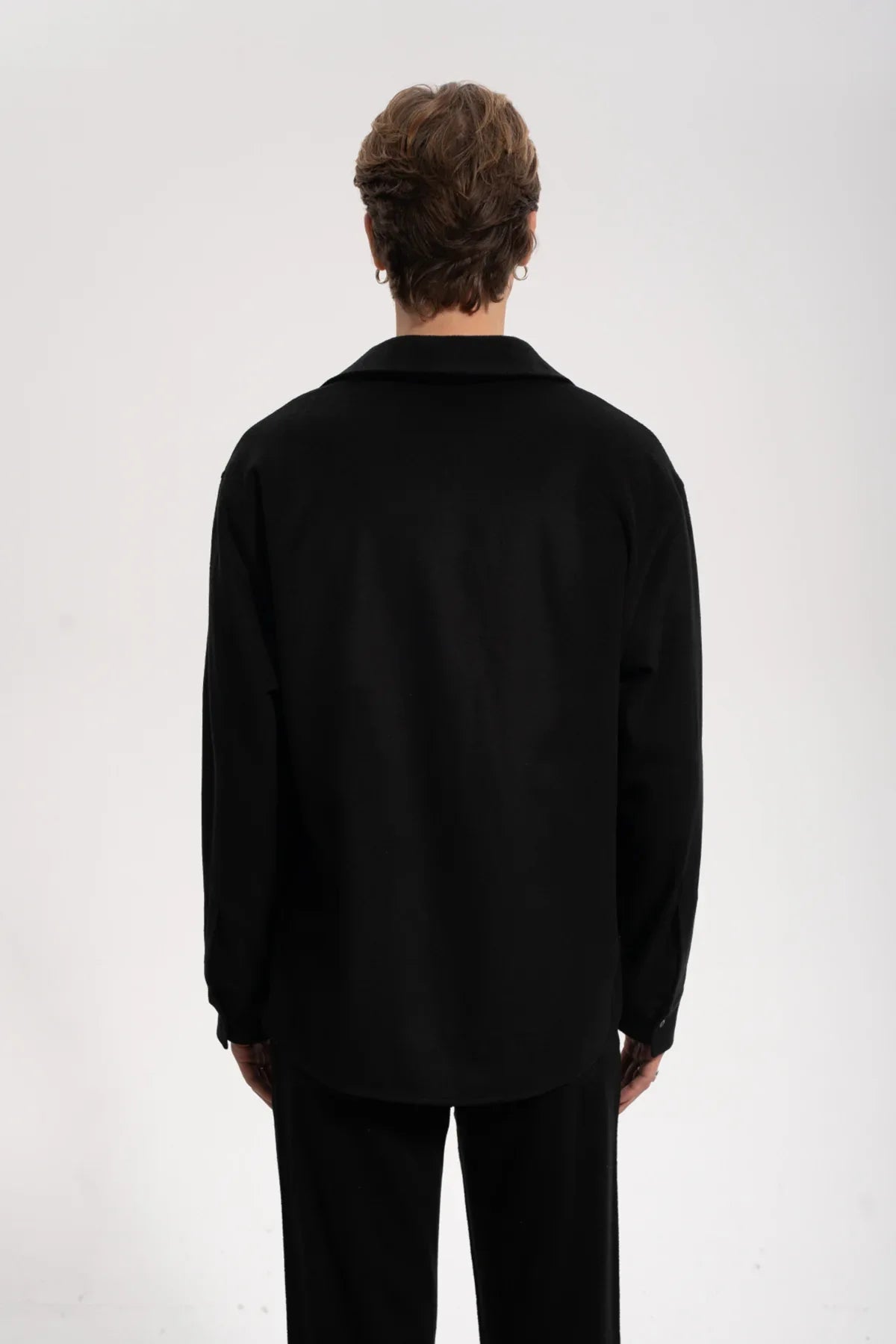 Erkek Relaxed Fit Wool Shirt - Siyah