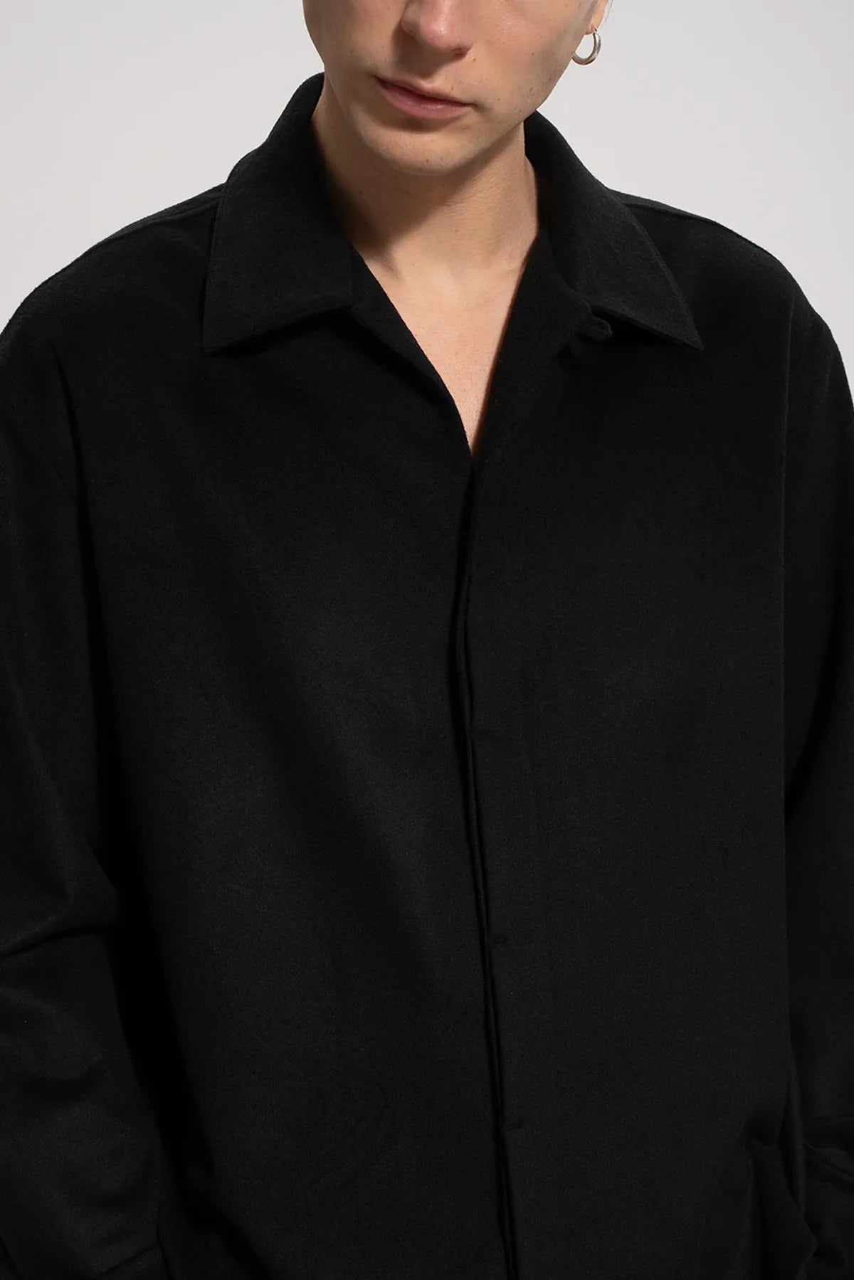 Erkek Relaxed Fit Wool Shirt - Siyah