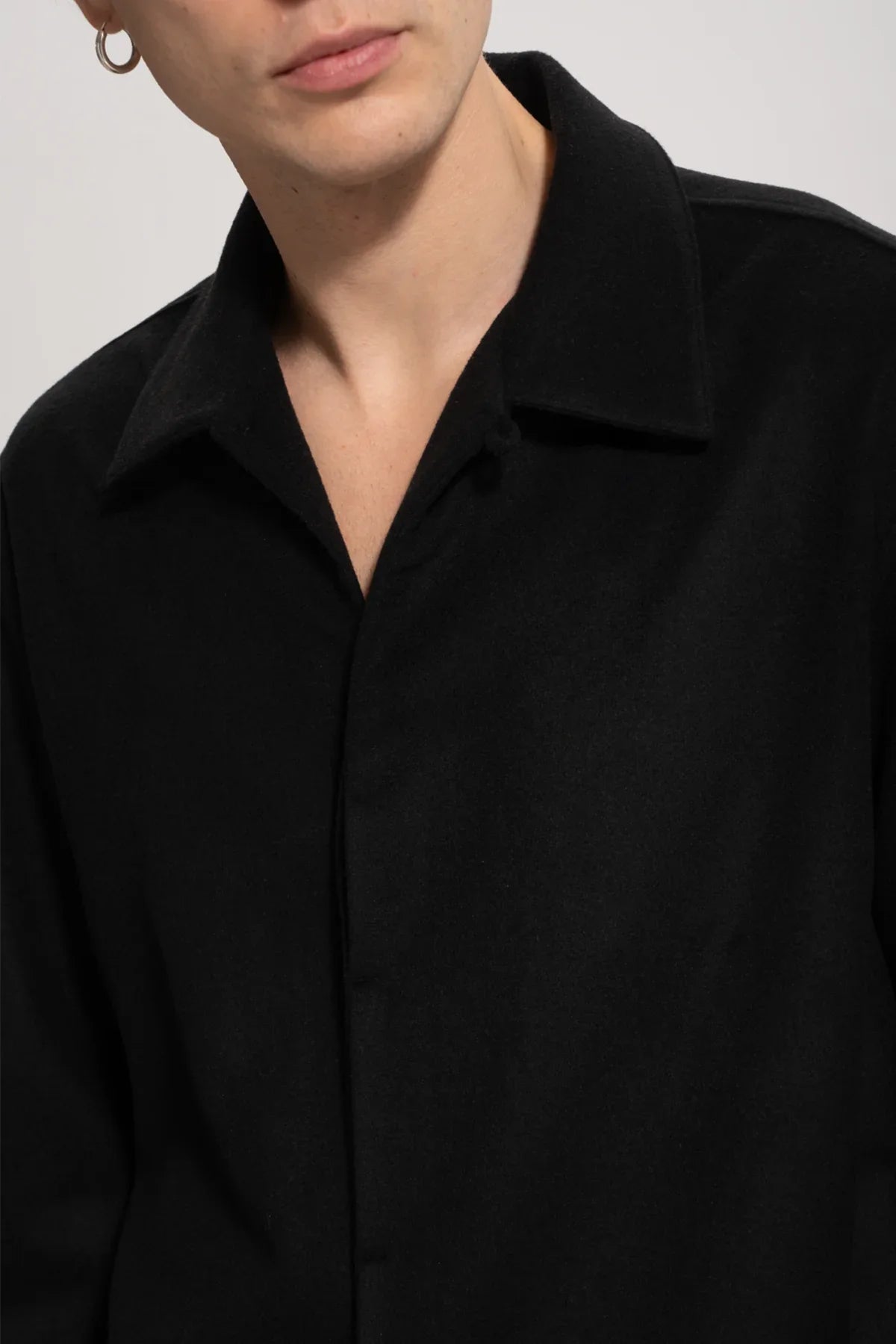 Erkek Relaxed Fit Wool Shirt - Siyah