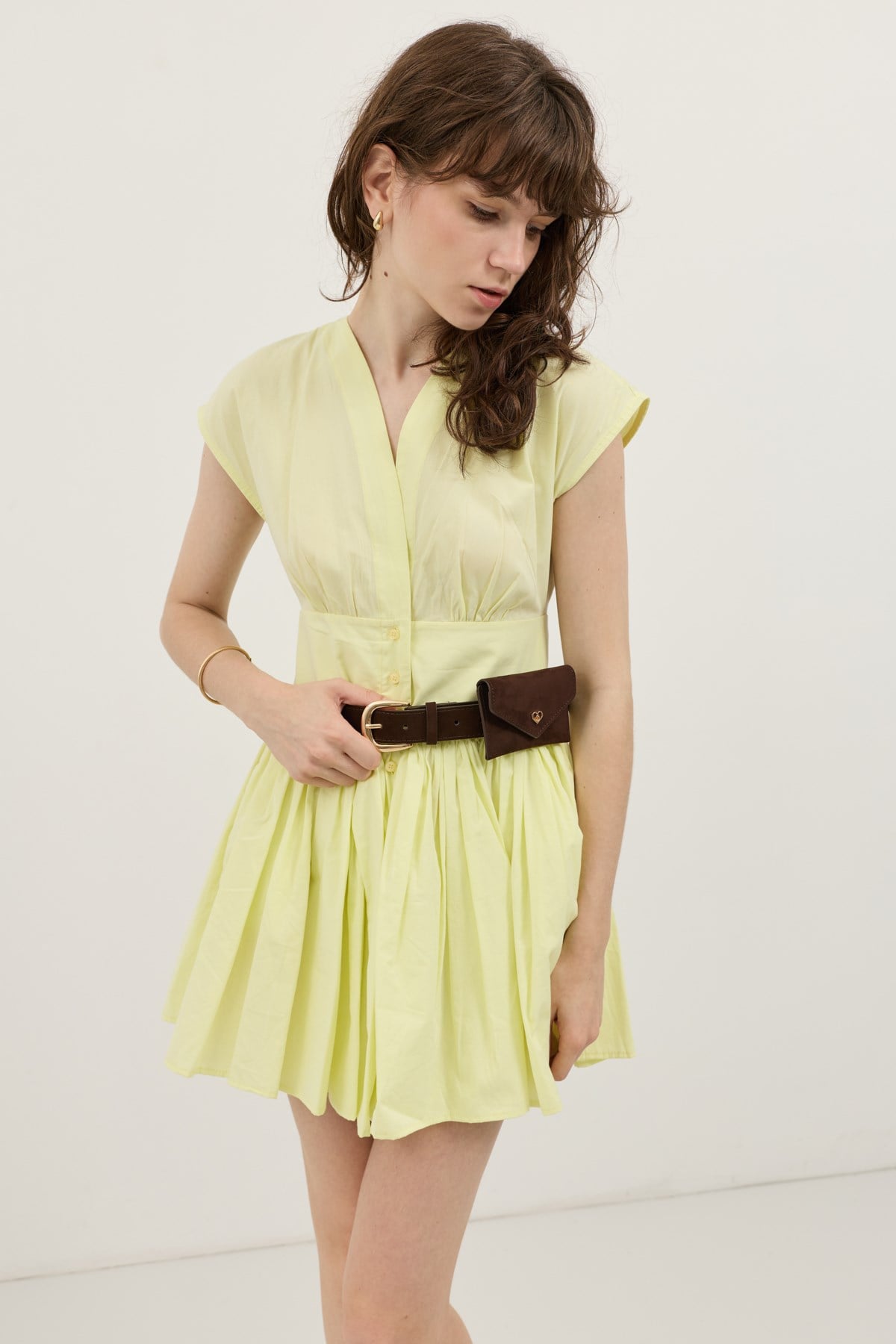 Antioch Sarı Mini Poplin Kadın Elbise